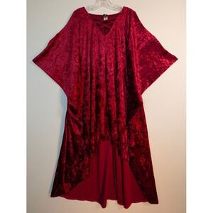 Lilian Kaftan Dress Womens OS Burgundy Red Crushed Velvet High Low Cold Shoulder